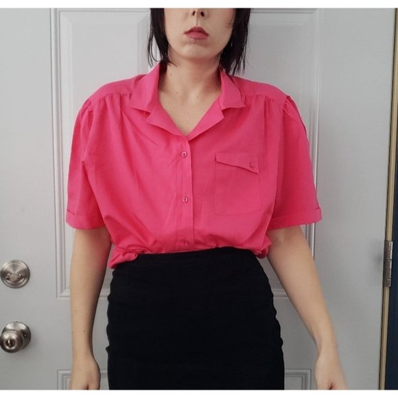 70s/80s Pink Satin Button Down‎ - Picture 1 of 5
